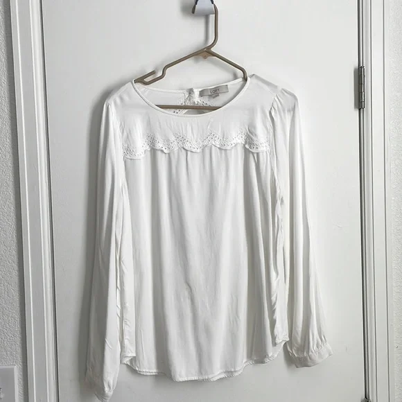 Loft long sleeve white shirt with lace detailing and small keyhole back!